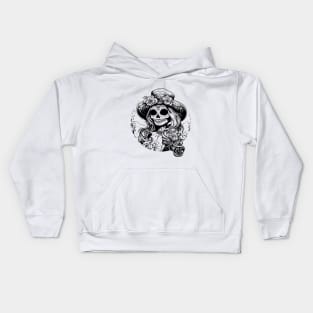 Mexican catrina skull, black and white Kids Hoodie